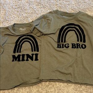 Olive Green Sibling T-Shirts with Black Rainbow Design